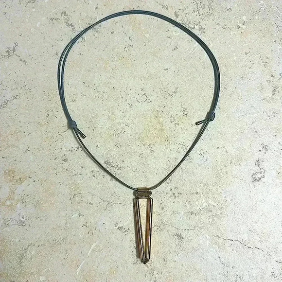 Fashion Necklace Gold with Grey Adjustable String - Picture 1 of 6